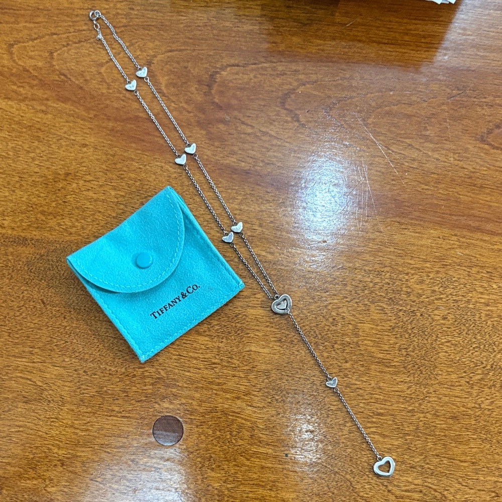 Tiffany & Co. Silver Open Heart Lariat Charm Necklace